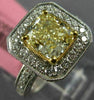 ESTATE LARGE GIA 2.79CT WHITE & CANARY DIAMOND 18K TWO TONE GOLD ENGAGEMENT RING