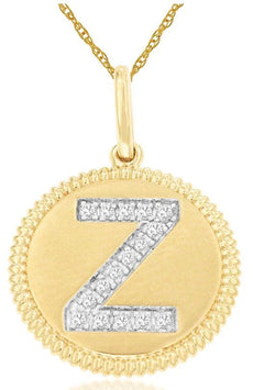.08CT DIAMOND 14KT 2 TONE GOLD CLASSIC Z INITIAL MATTE & SHINY FLOATING PENDANT