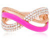 ESTATE .45CT DIAMOND & PINK ENAMEL 14K ROSE GOLD MULTI ROW CRISS CROSS LOVE RING
