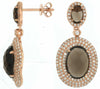 7.25CT DIAMOND & AAA SMOKY TOPAZ 14KT ROSE GOLD 3D OVAL HALO HANGING EARRINGS