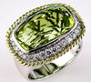 LARGE 10.38CT DIAMOND & AAA LEMON QUARTZ 14KT 2 TONE GOLD CUSHION & ROUND RING