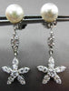ANTIQUE .80CT DIAMOND 14K WHITE GOLD & PEARL FLOWER STAR HANGING EARRINGS #23357