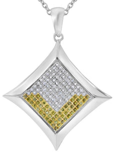 .40CT WHITE & FANCY YELLOW DIAMOND 14K WHITE GOLD 3D SQUARE FUN FLOATING PENDANT