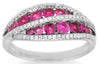 WIDE 1.0CT DIAMOND & AAA RUBY 14KT WHITE GOLD 3D MULTI ROW DOUBLE LEAF FUN RING
