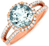 ESTATE 2.25CT DIAMOND & AAA AQUAMARINE 14KT ROSE GOLD ROUND HALO ENGAGEMENT RING