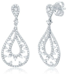 ESTATE 1.0CT DIAMOND 14K WHITE GOLD DOUBLE TEAR DROP ETOILE FUN HANGING EARRINGS