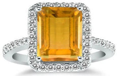 4.54CT DIAMOND & AAA CITRINE 14KT WHITE GOLD EMERALD CUT & ROUND ENGAGEMENT RING