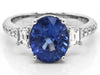 LARGE 3.50CT DIAMOND & AAA SAPPHIRE 18K WHITE GOLD 3D OVAL BAGUETTE & ROUND RING