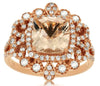 2.6CT DIAMOND & AAA MORGANITE 14K ROSE GOLD CUSHION & ROUND FILIGREE FLOWER RING