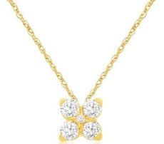.16CT DIAMOND 14KT YELLOW GOLD 3D ROUND 5 STONE FLOWER SQUARE FLOATING PENDANT