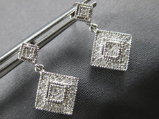 .33CT DIAMOND 14K WHITE GOLD ROUND GEOMETRICAL FILIGREE SQUARE HANGING EARRINGS