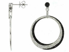 ESTATE 1.65CT WHITE & BLACK DIAMOND 14KT WHITE GOLD LOVE KNOT HANGING EARRINGS