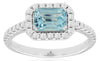 1.2CT DIAMOND & AAA AQUAMARINE 14KT WHITE GOLD EMERALD CUT HALO ENGAGEMENT RING