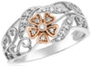 .11CT DIAMOND 14KT WHITE & ROSE GOLD FLOWER MULTI HEART OPEN FILIGREE LOVE RING