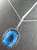 ESTATE LARGE 8.91CT MOCHA DIAMOND & AAA BLUE TOPAZ 14KT WHITE GOLD OVAL PENDANT