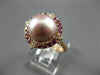 LARGE .59CT DIAMOND & AAA RHODOLITE & PINK SOUTH SEA PEARL 18K ROSE GOLD 3D RING