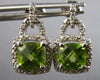 2.02CT DIAMOND & AAA PERIDOT 14KT WHITE GOLD 3D CUSHION & ROUND HANGING EARRINGS
