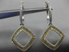 ESTATE .75CT WHITE & FANCY YELLOW DIAMOND 14K GOLD SQUARE HANGING EARRINGS