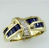 1.70CT DIAMOND & AAA SAPPHIRE 14KT YELLOW GOLD 3D BAGUETTE CRISS CROSS FUN RING
