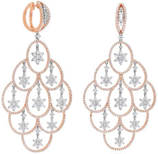 LARGE 5.75CT DIAMOND 18KT WHITE & ROSE GOLD 3D OVAL CHANDELIER HANGING EARRINGS