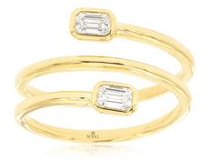 ESTATE .30CT DIAMOND 14KT YELLOW GOLD EMERALD CUT 2 STONE CRISS CROSS LOVE RING