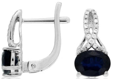 2.10CT DIAMOND & AAA SAPPHIRE 14K WHITE GOLD OVAL SEMI INFINITY HANGING EARRINGS