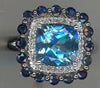 3.50CT DIAMOND & AAA SAPPHIRE & BLUE TOPAZ 14KT WHITE GOLD DOUBLE HALO FUN RING