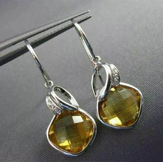 ESTATE 6.96CT DIAMOND & AAA CITRINE 14KT WHITE GOLD SQUARE LEAF HANGING EARRINGS