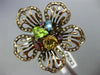 ESTATE LARGE 3.80CT DIAMOND & MULTI COLOR GEM 14K WHITE & BLACK GOLD FLOWER RING