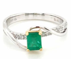 .74CT DIAMOND & EMERALD 18KT 2 TONE GOLD EMERALD CUT CRISS CROSS FRIENDSHIP RING