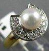 ESTATE DIAMOND 6MM SOUTH SEA PEARL 14K 2 TONE GOLD HALF MOON COCKTAIL RING 21072