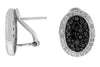 1.33CT WHITE & BLACK DIAMOND 14KT WHITE GOLD CLUSTER OVAL CLIP ON STUD EARRINGS