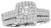 ESTATE .2CT DIAMOND 14K WHITE GOLD ROUND SQUARE CLUSTER HALO ENGAGEMENT RING SET