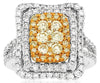 Estate 1.64Ct White & Fancy Yellow Diamond 14K 2 Tone Gold Double Halo Anniversary Ring