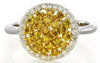 .79CT WHITE & FANCY YELLOW DIAMOND 18KT 2 TONE GOLD CLUSTER OVAL FLOWER FUN RING
