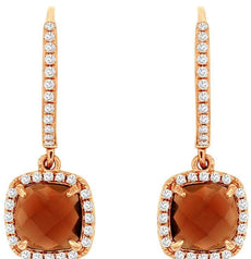 2.65CT DIAMOND & AAA GARNET 14KT ROSE GOLD 3D CUSHION & ROUND LEVERBACK EARRINGS