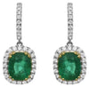 LARGE 5.69CT DIAMOND & AAA EMERALD 18KT 2 TONE GOLD CUSHION CUT & ROUND EARRINGS