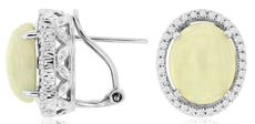 4.48CT DIAMOND & AAA OPAL 14KT WHITE GOLD OVAL & ROUND CLIP ON HANGING EARRINGS