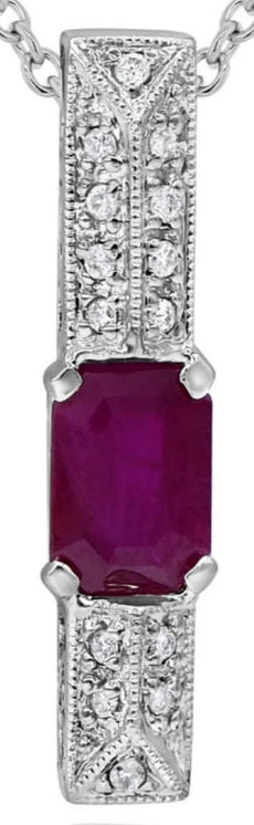1.23CT DIAMOND & AAA RUBY 18KT WHITE GOLD ROUND & BAGUETTE BAR FLOATING PENDANT