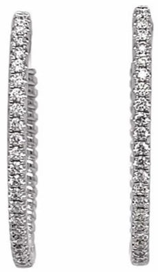 ESTATE .55CT DIAMOND 18KT WHITE GOLD 3D ROUND CLASSIC OVAL HOOP HANGING EARRINGS