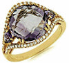 ESTATE 4.98CT DIAMOND & AAA AMETHYST 14K YELLOW GOLD ROUND 3 STONE FUN LOVE RING