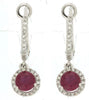 1.04CT DIAMOND & AAA RUBY 14KT WHITE GOLD ROUND HALO LEVERBACK HANGING EARRINGS