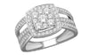ESTATE 1.0CT DIAMOND 14K WHITE GOLD ROUND CLUSTER SQUARE MULTI ROW FUN LOVE RING