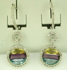 3.3CT DIAMOND & AAA MULTI COLOR CITRINE 14K WHITE GOLD CIRCULAR HANGING EARRINGS