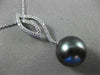 ESTATE .18CT DIAMOND 14KT WHITE GOLD 3D AAA TAHITIAN PEARL LEAF FLOATING PENDANT