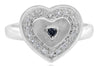 ESTATE .15CT WHITE & BLACK DIAMOND 14KT WHITE GOLD 3D HEART SHAPE FUN LOVE RING