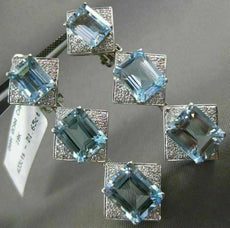 ESTATE LARGE 34.65CT DIAMOND & AAA AQUAMARINE 18K WHITE GOLD 3D HANGING EARRINGS