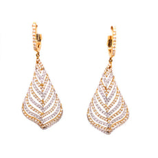 ESTATE LARGE 4.49CT DIAMOND 18KT YELLOW GOLD 3D MULTI LEAF FUN HANGING EARRINGS