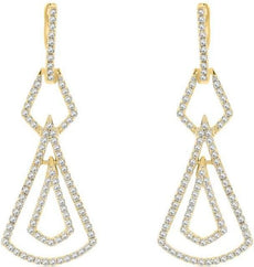 ESTATE .45CT DIAMOND 14KT YELLOW GOLD 3D TRIANGULAR TEAR DROP HANGING EARRINGS