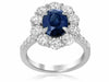 GIA CERTIFIED 4.75CT DIAMOND & AAA SAPPHIRE 18KT WHITE GOLD HALO ENGAGEMENT RING